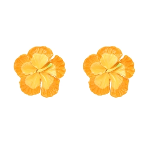 Retro oversized gradient orange frangipani earrings with glossy enamel flower finish