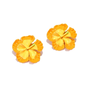 Exaggerated gradient frangipani flower earrings with retro yellow drip oil finish
