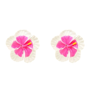Exaggerated Frangipani floral earrings with gradient enamel finish and yellow stamens