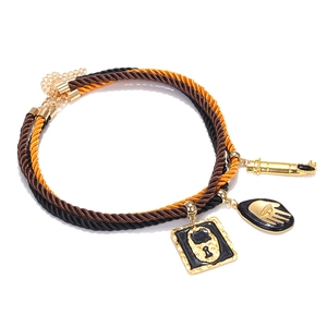 Retro multi-layer woven necklace with lock and hand pendants in dark gothic style