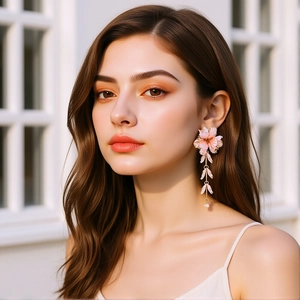 Resin Flower Long Tassel Earrings Elegant 3D Floral Dangle Drop Jewelry For Women With Stainless Steel Earring Post