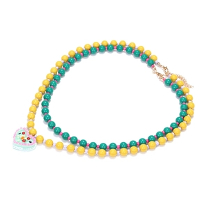 Bunte Perlenkette im Doppel-Layer-Look mit Herz-Kuchen-Anhänger und goldenem Verschluss