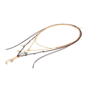 Bohemian multi-layer necklace with sun moon pendants and turquoise beads in gold finish