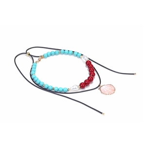 Bohemian beaded necklace with turquoise beads, freshwater pearls and pink seashell pendant