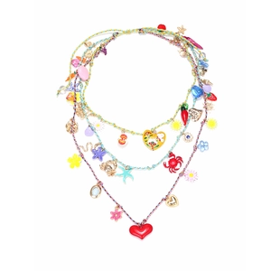 Bohemian layered woven necklace with colorful heart, starfish and chili pendants