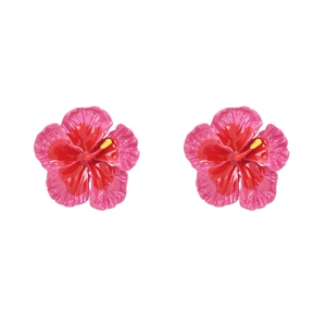 Frangipani Flower Earrings Zinc Alloy Enamel Drip Oil Oversized Retro Tropical Hibiscus Women Stainless Steel Earring Post