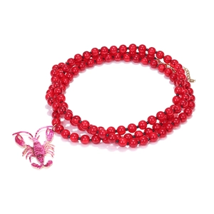 Multi-layer red beaded necklace with an artistic UV lobster pendant and adjustable chain