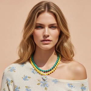 Zweilagige Perlenkette Bunter Harz Herz Kuchen Anhänger Süßer Boho Handgewebter Schmuck Für Frauen Mädchen