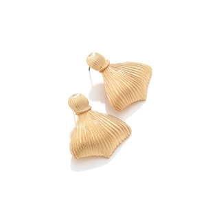 Retro matte gold fishtail earrings with vertical texture on a clean white background