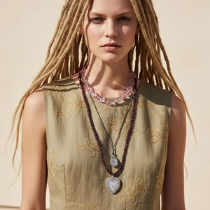 Layered Necklace Heart Pendant Beaded Zinc Alloy Resin Fiber Rope Vintage Multi Layer Women Jewelry Accessories