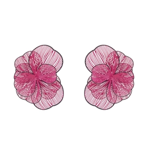 Deep rose red 3D floral earrings with intricate layered openwork petals in vintage style
