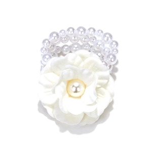Elegant Camellia Flower Imitation Artificial Pearl Bracelet Multi Layer Elastic Fabric Wrist Corsage For Women Wedding Holiday
