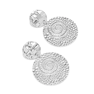 Chunky silver metallic spiral texture round drop earrings with geometric design