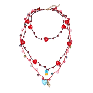 Collier Multirang Perles Bohème Pendentifs Cœur Poisson Coquillage Cordon Tissé Bijoux Ethniques Mode Femme