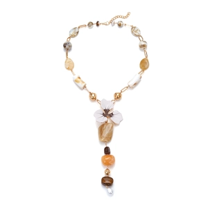 Collier Pendentif Fleur Bohème Vintage Perles En Résine Irrégulières Chaîne En Alliage Doré Bijoux Pour Femmes