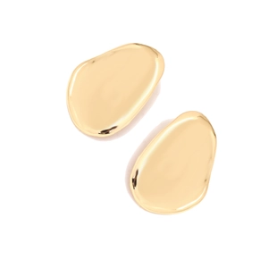 Detailed close-up of shiny gold irregular geometric earrings with polished metal finish