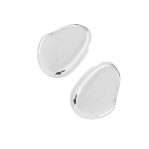 Irregular liquid metal silver earrings with high-polish finish in minimalist geometric style