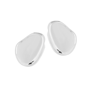 Polished silver irregular geometric stud earrings with a minimalist mirror finish