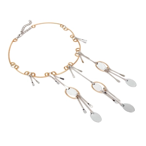 Collier ras du cou à pampilles métalliques multicouches au fini contrasté or et argent