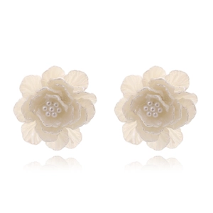 Grandes Boucles D'Oreilles Fleurs 3D Résine Camélia Multicouche Centre Künstliche Perle Tige Acier Inoxydable Bijoux Élégants