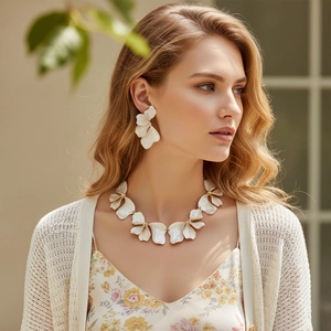 Exaggerated 3D Flower Petal Choker Necklace Zinc Alloy Enamel Floral Statement Jewelry For Women