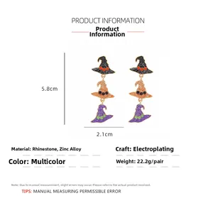 Specifiche delle dimensioni degli orecchini a cappello da strega per Halloween 5.8x2.1cm