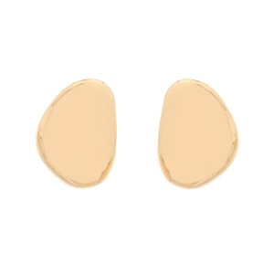Vintage irregular golden metal earrings with organic pebble shape and polished finish