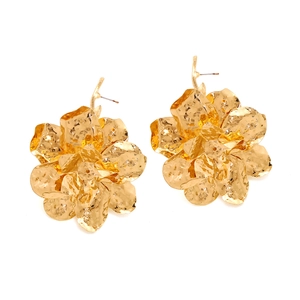 Vintage oversized gold flower drop earrings with hammered metal texture for women