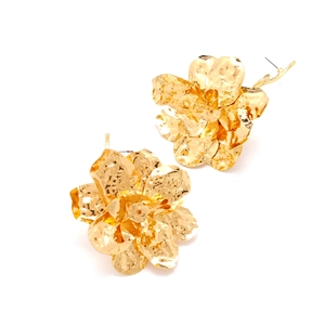 Vintage oversized metallic gold flower earrings with layered petals and textured finish