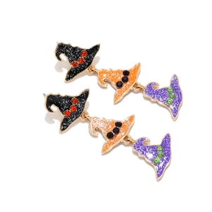 Orecchini pendenti di Halloween con cappelli da strega a tre strati e strass colorati