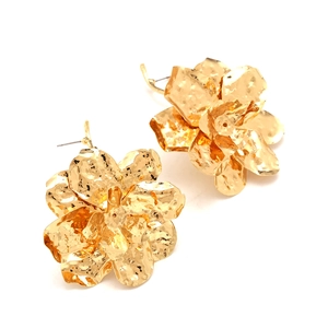 Vintage Statement Flower Earrings Zinc Alloy Hammered Textured 3D Floral Dangle For Women Fashion Jewelry