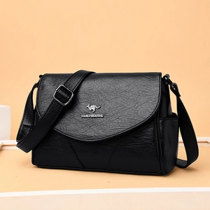 Sac bandoulière classique en cuir noir à motif litchi avec finitions argentées sur plateau