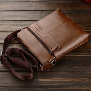 Men Business Casual PU Leather Shoulder Bag Vintage Vertical Messenger Bag Retro Crossbody Bag For Daily Commuting Office