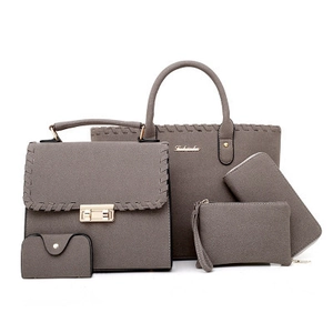 Damen Mattiertes PU-Kunstleder Taschen-Set Tote Schultertasche Umhängetasche Geldbörse Kartenhalter Retro Handtasche