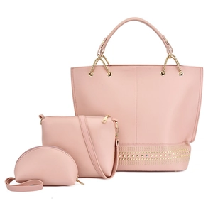Set di 3 borse rosa composto da borsa a mano, tracolla e pochette con borchie dorate