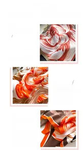 Detail view of floral silk scarf featuring herringbone weave texture and hand-rolled edges
