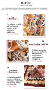 Close-up of herringbone silk scarf featuring vibrant floral prints and hand-rolled edges