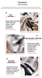 Detail of silk scarf showing vintage botanical prints, herringbone texture, and rolled hem