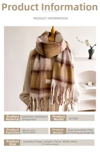 Dettaglio di sciarpa a quadri in finto cashmere con frange e misure del prodotto