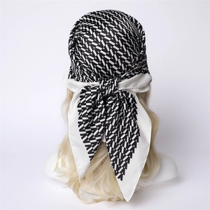 Satin Square Scarf Polyester Satin Like Retro Geometric V Print Elegant Hair Head Wrap Neck Shawl For Women