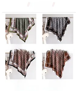 Style display of four vintage plaid silk scarves with chain print and polished finish