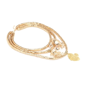 Bohemian gold multilayer necklace with crab octopus and fish marine themed pendants