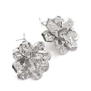 Silver vintage floral drop earrings with textured metal petals in a 3D flower design