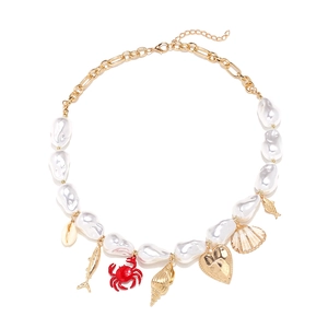 Baroque Imitation Artificial Pearl Necklace With Alloy Ocean Crab Shell Heart Pendants Vintage Summer Clavicle Chain For Women