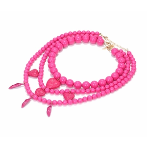 Collier multicouche bohème à perles roses avec breloques cœur et feuilles dorées