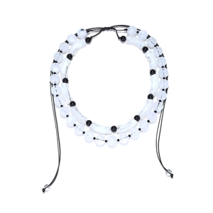 Handmade double-layer beaded necklace with translucent jelly curved tubes and black beads