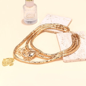 Bohemian multilayer golden beaded necklace with fish octopus and crab charms in sea style