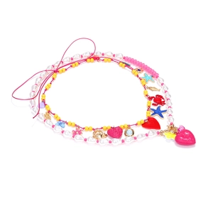 Bohemian multi-layer beaded necklace with heart, starfish and crab pendants on white background