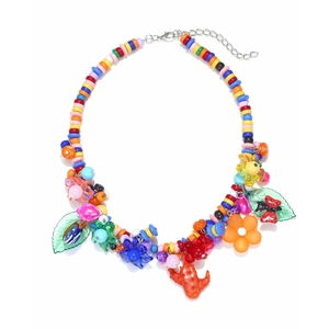 Colorful beaded necklace with cactus, flower and insect pendants in Y2K bohemian style