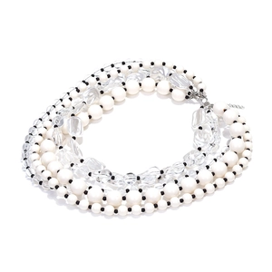 Bohemian multi-layer handmade beaded statement necklace with black and white crystals